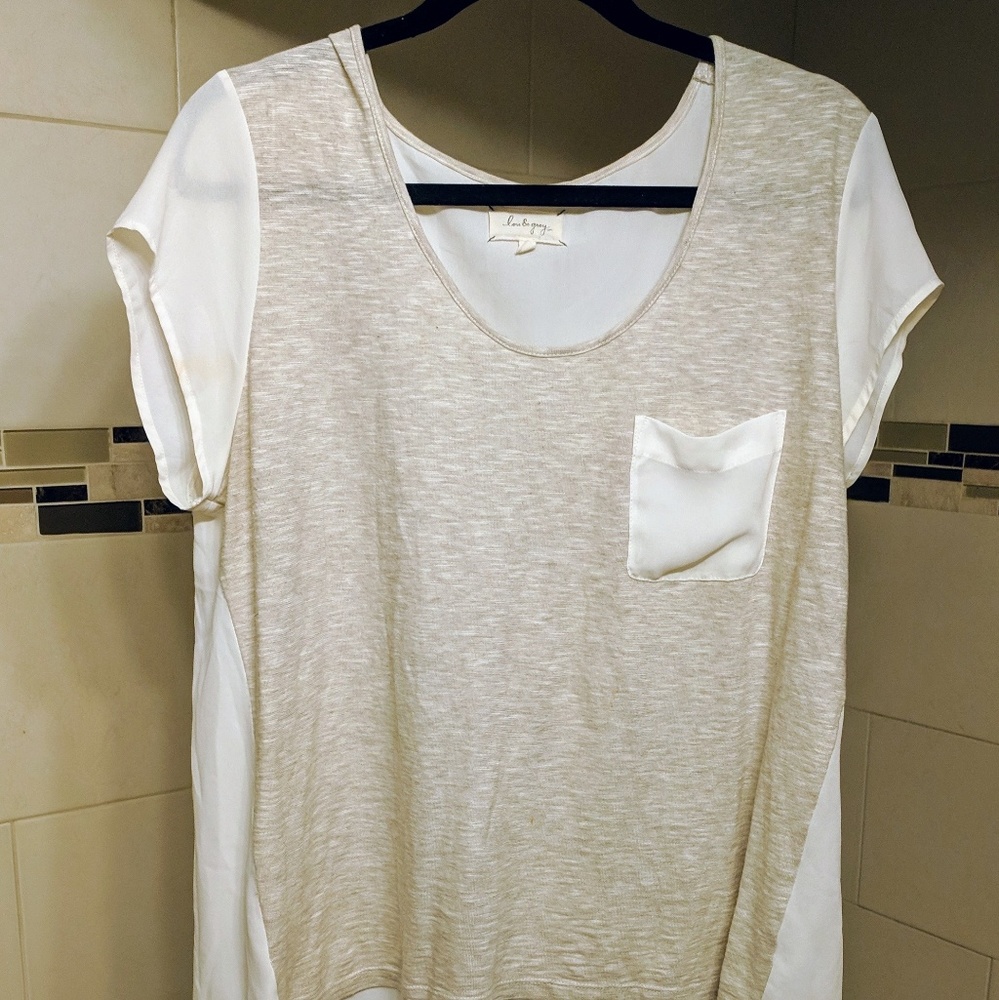 Beige and cream sheer flowy top by Lou & Grey